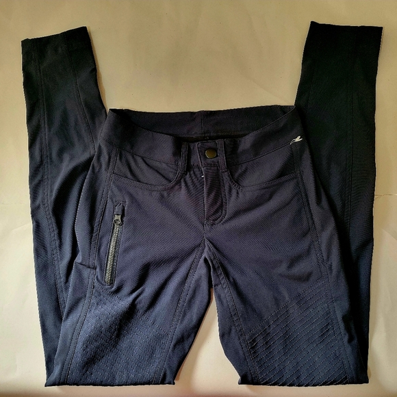 Lululemon Navy Blue Low Rise Zip Up Skinny Pants Size 4 Stretchy Front Rise 9" - Picture 1 of 8